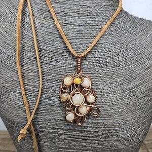 Organic Handmade Wire wrapped Copper Stone Lemon Quartz /Jade Pendent Necklace